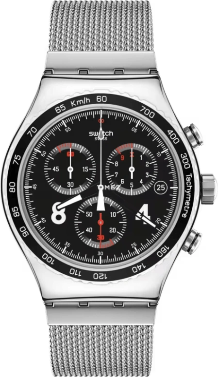 Swatch,IRONY 43mm,43mm,Stainless Steel,Black,Quartz,Chronograph,Day,YVS401G