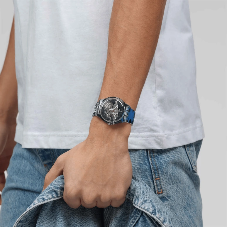 Swatch,Other 41mm,41mm,Plastic,Transparent,Quartz,Sapphire,Crystal Glass,Round,SUOK137,SUOK137-044