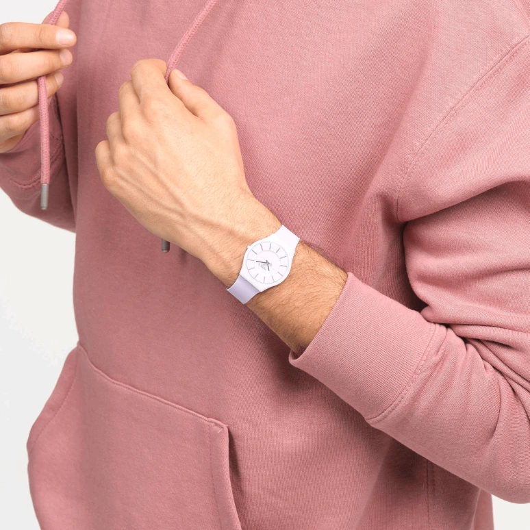 Swatch,Other 34mm,34mm,Bio-sourced,Purple,Quartz,Sapphire,Crystal Glass,Round,SS08V107