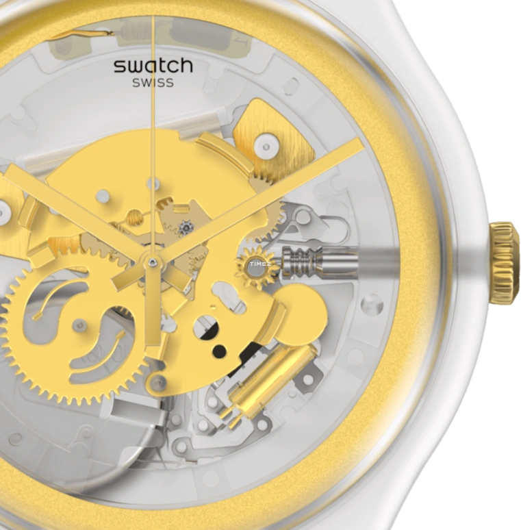 Swatch,Originals 41mm,41mm,Plastic,Transparent,Gold,Quartz,Tonneau,Transparent,SVIZ102,SVIZ102-5300
