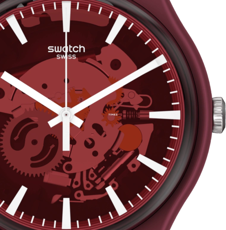 Swatch,Originals 41mm,41mm,Plastic,Red,Transparent,Quartz,Tonneau,Red,SVIR101,SVIR101-5300