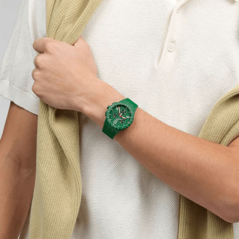 Swatch,Originals 42mm,42mm,Plastic,Green,Quartz,Chronograph,Day,SUSG407