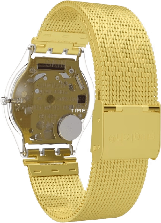 Swatch,SKIN 34mm,34mm,Plastic,Gold,Quartz,Tonneau,Transparent,SFK355M