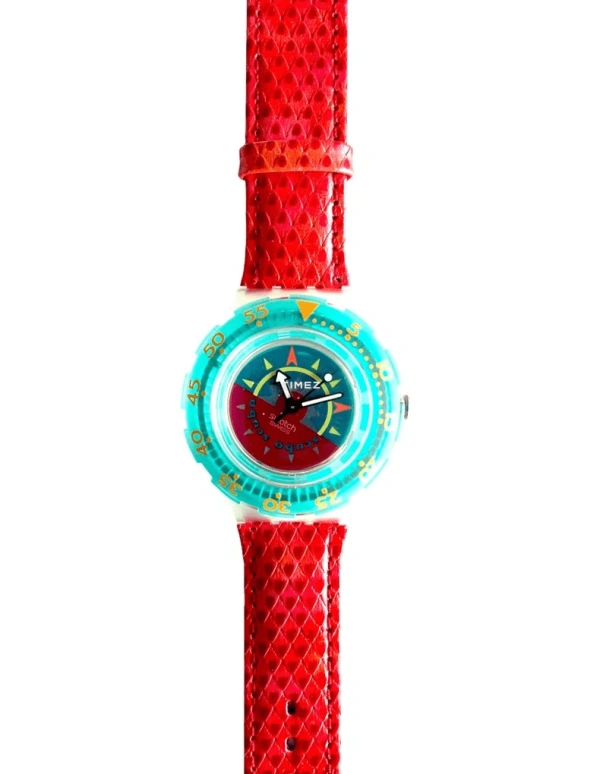 Swatch,Other 38mm,38mm,Plastic,Blue,Red,Quartz,Sapphire,Round,SDK111