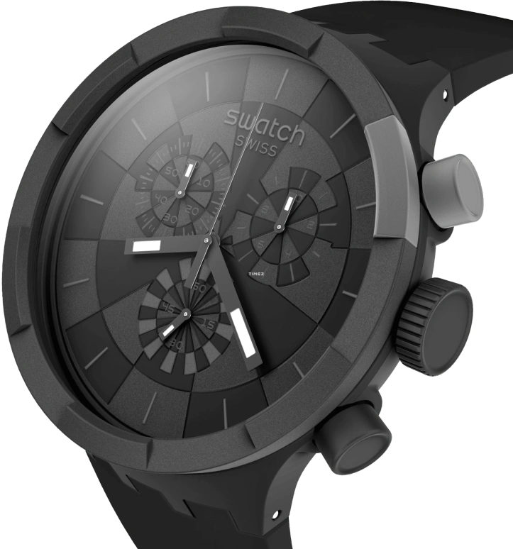 Swatch,Other 47mm,47mm,Plastic,Black,Quartz,Chronograph,Sapphire,Crystal Glass,SB02B103,SB02B103-5300