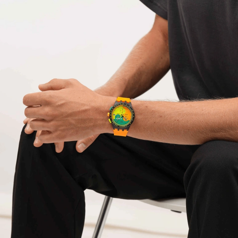 Swatch,NEON 42mm,42mm,Composite,Multi-Color,Orange,Green,Yellow,Quartz,Chronograph,Day,SUSB422