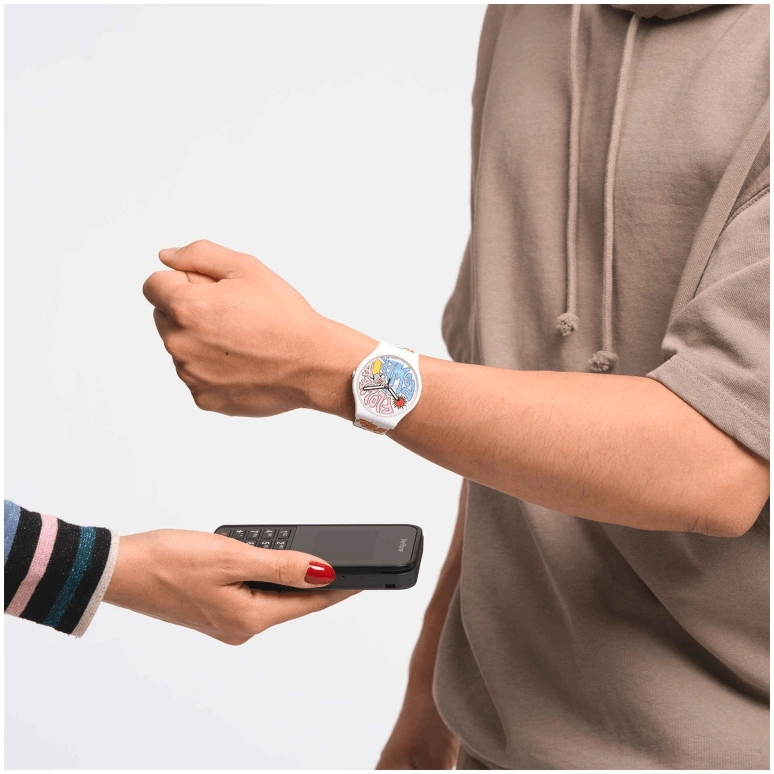 Swatch,Originals 41mm,41mm,Bioceramic,White,Multi-Color,Quartz,Sapphire,Crystal Glass,Round,SO32W108,SO32W108-5300