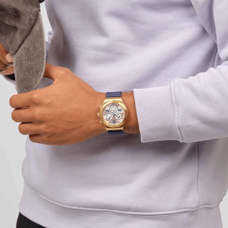 Swatch,IRONY 43mm,43mm,Stainless Steel,Cream,Quartz,Chronograph,Day,YVG419