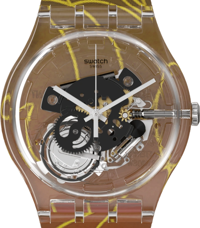 Swatch,Originals 41mm,41mm,Plastic,Transparent,Quartz,Sapphire,Crystal Glass,Round,SUOK136,SUOK136-050