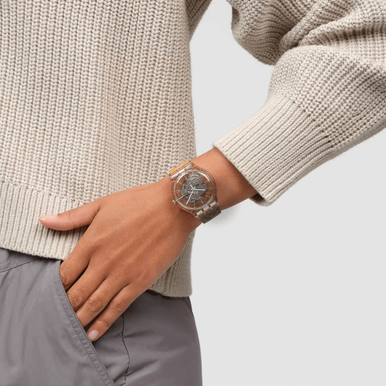 Swatch,Originals 41mm,41mm,Plastic,Transparent,Quartz,Sapphire,Crystal Glass,Round,SUOK145,SUOK145-058
