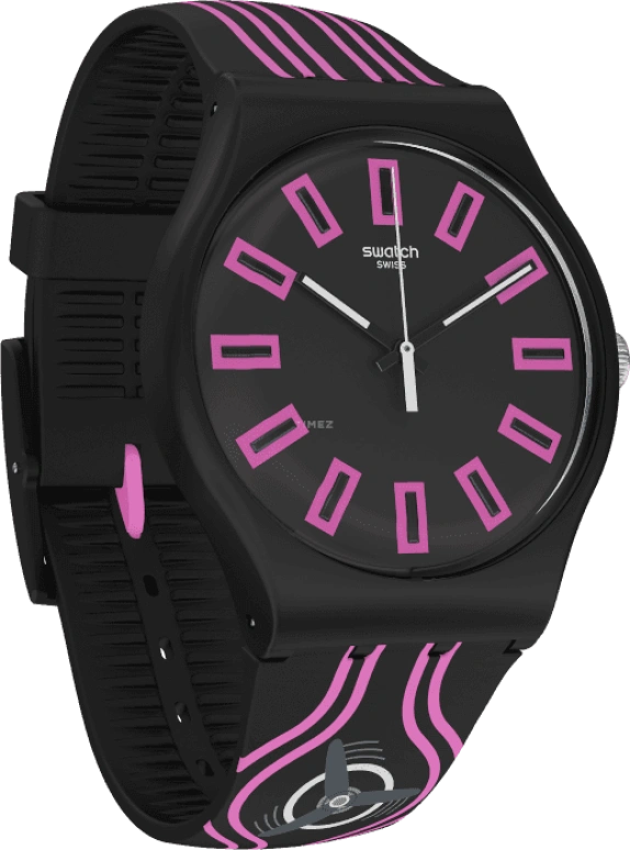Swatch,Originals 41mm,41mm,Plastic,Black,Pink,Sapphire,Crystal Glass,SUOB146C
