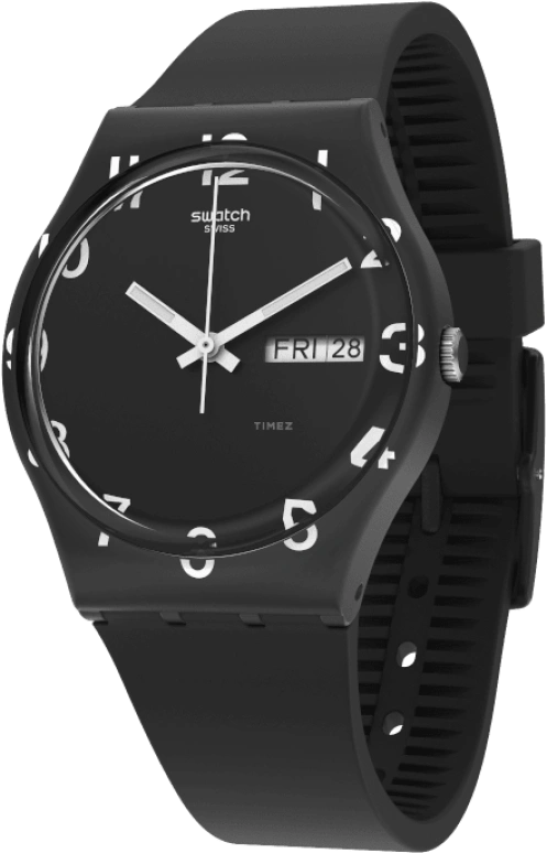 Swatch,Originals 39.20mm,39.20mm,Plastic,Black,Sapphire,Crystal Glass,Closed,GB757