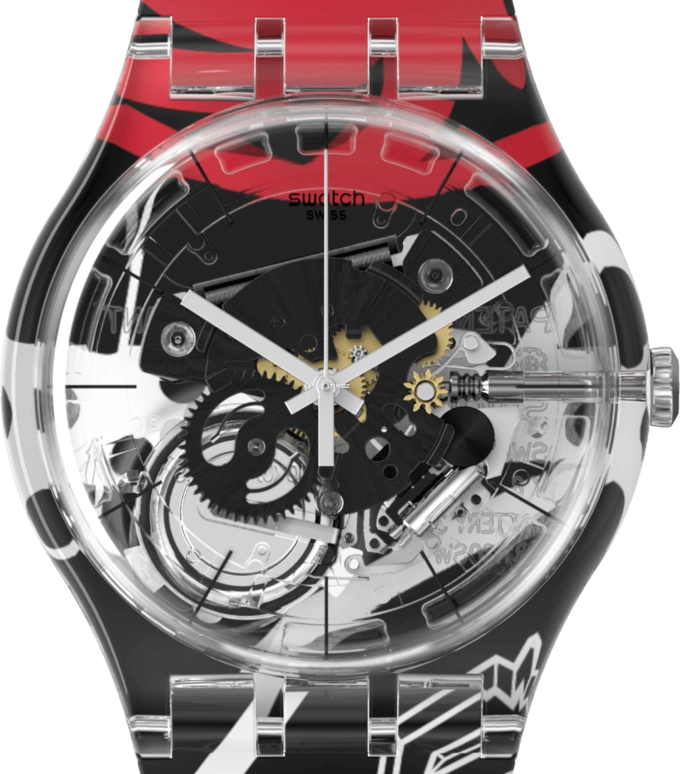 Swatch,Other 41mm,41mm,Plastic,Transparent,Quartz,Sapphire,Crystal Glass,Round,SUOK144,SUOK144-063