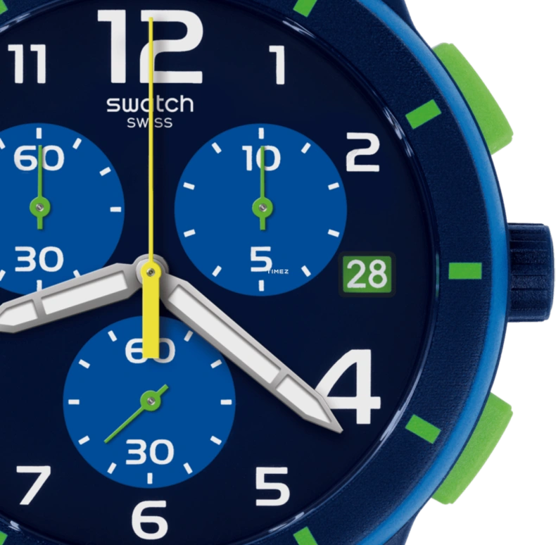 Swatch,Originals 42mm,42mm,Plastic,Blue,Quartz,Chronograph,Day,SUSN409