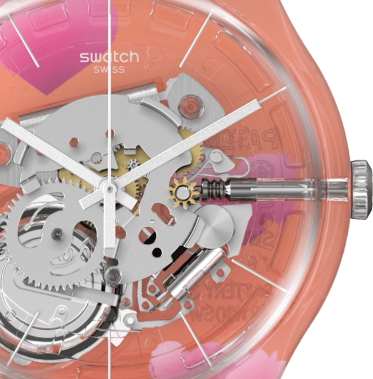 Swatch,Originals 41mm,41mm,Plastic,Pink Orange,Quartz,Tonneau,Transparent,SUOK145,SUOK145-016