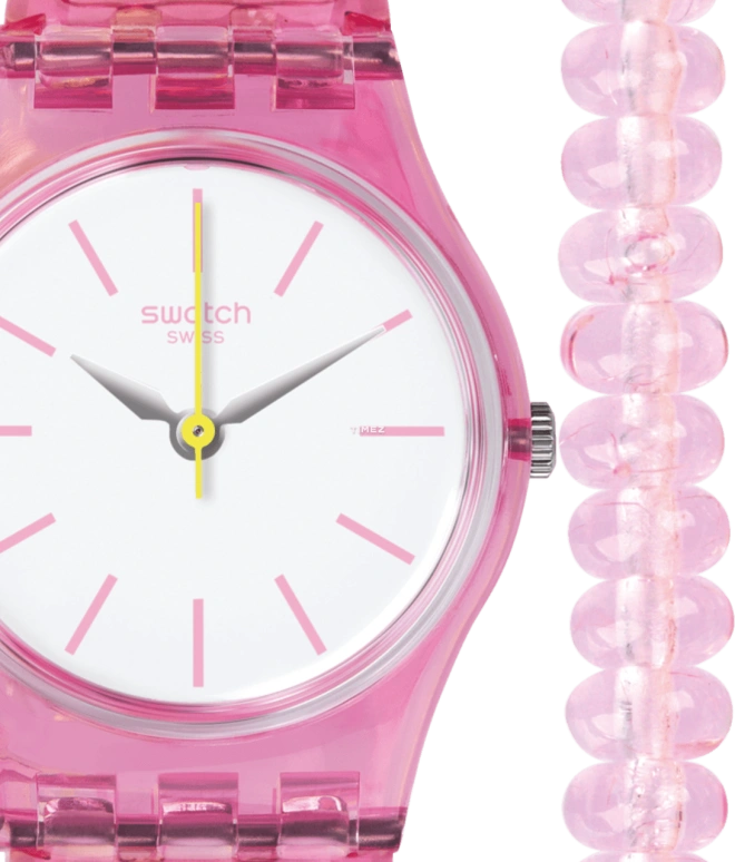 Swatch,Originals 25mm,25mm,Plastic,White,Quartz,Tonneau,Pink,LP145