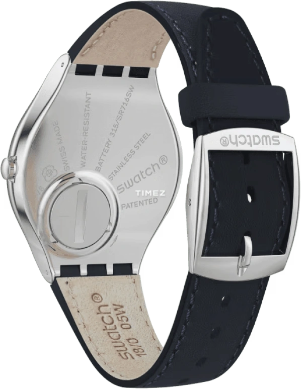Swatch,SKIN 38mm,38mm,Stainless Steel,Black,Quartz,Round,Silver,SYXS110