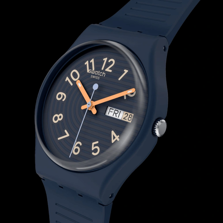 Swatch,Originals 34mm,34mm,Bio-sourced,Blue,Quartz,Date,Day,SO28I700