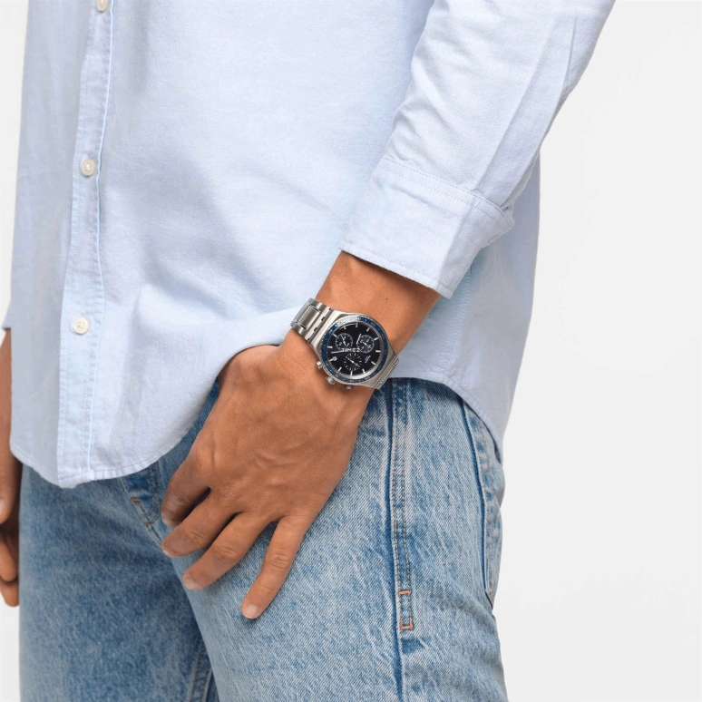 Swatch,Other 43mm,43mm,Stainless Steel,Blue,Quartz,Chronograph,Day,YVS496G