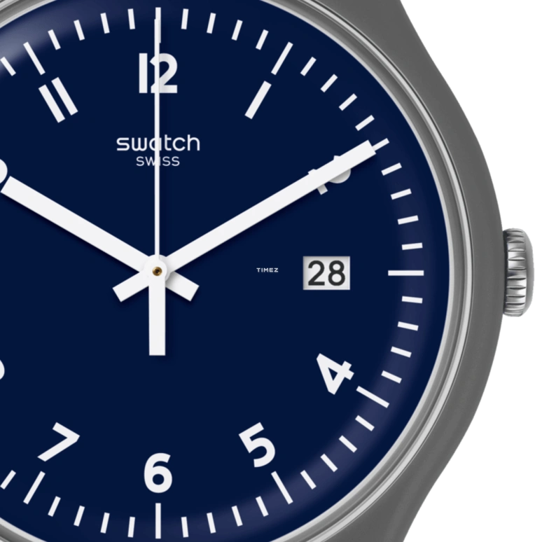 Swatch,Other 47.40mm,47.40mm,Plastic,Blue,Quartz,Day,Tonneau,SUOM400