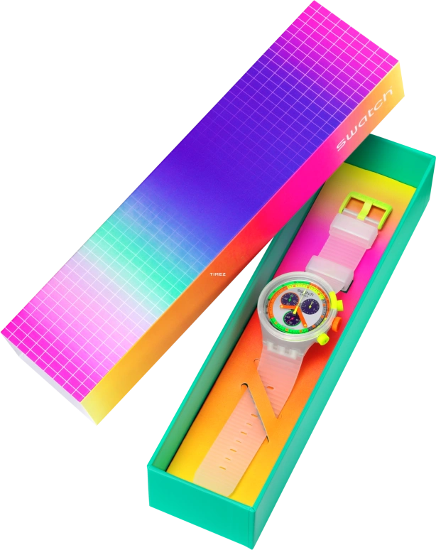 Swatch,NEON 47mm,47mm,Plastic,Silver,Quartz,Chronograph,Sapphire,Crystal Glass,SB02K100