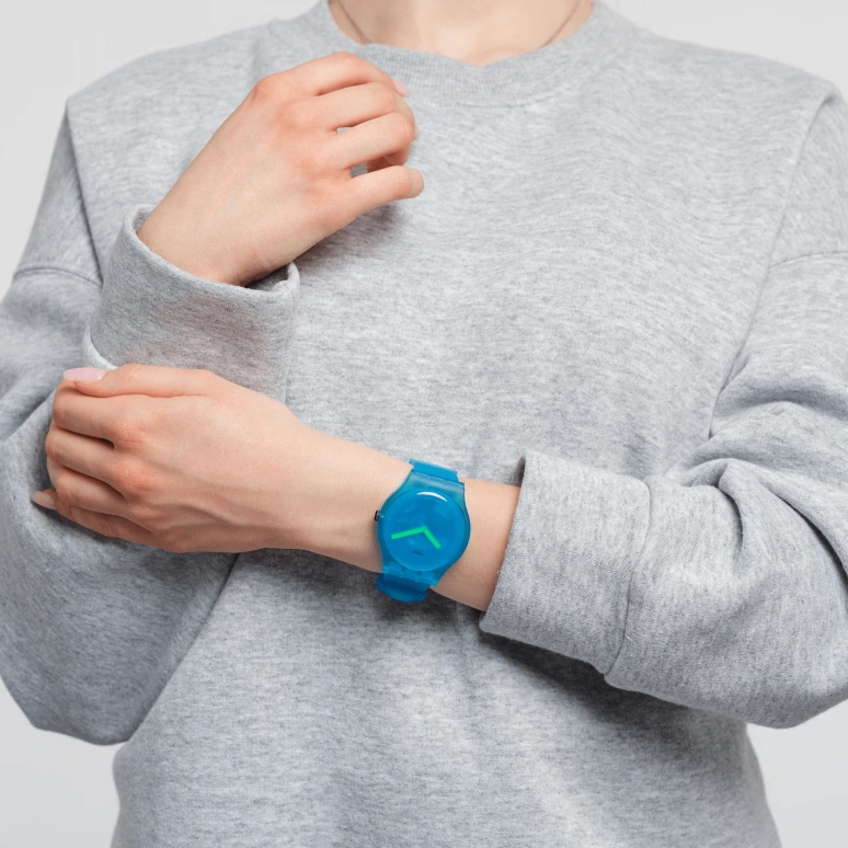 Swatch,Originals 41mm,41mm,Plastic,Transparent,Blue,Quartz,Tonneau,Blue,SUOS112