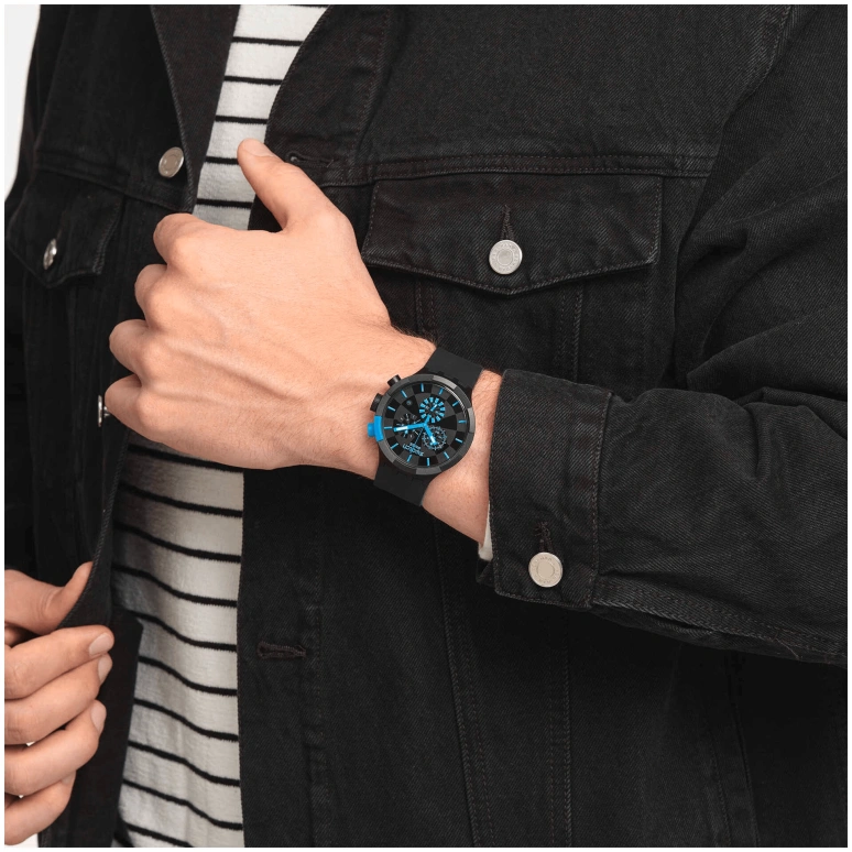 Swatch,THE BOLD 47mm,47mm,Plastic,Black,Sapphire,Crystal Glass,Closed,SB02B401