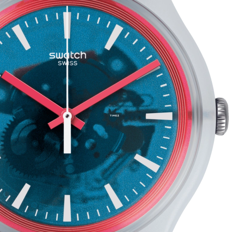 Swatch,Originals 41mm,41mm,Plastic,Blue,Quartz,Tonneau,Transparent,SVIW109,SVIW109-5300