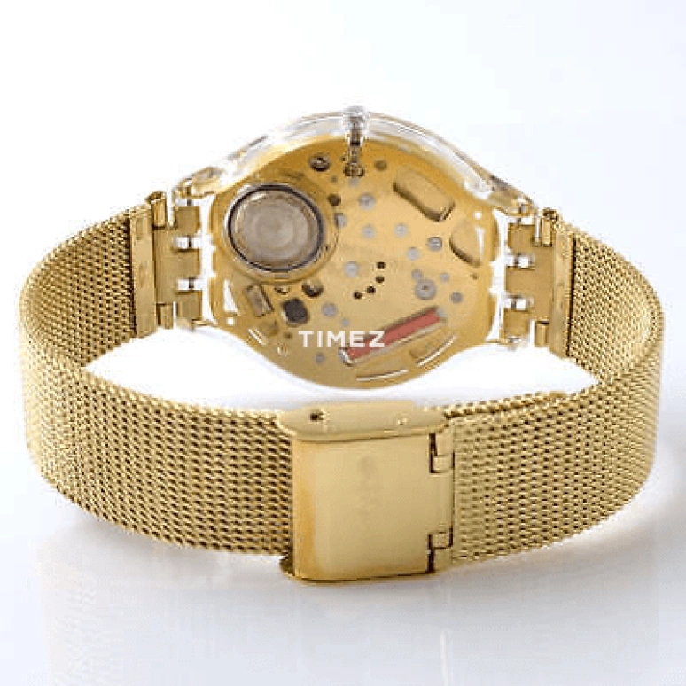 Swatch,SKIN 36.80mm,36.80mm,Plastic,Gold,Quartz,Tonneau,Transparent,SVOK100M