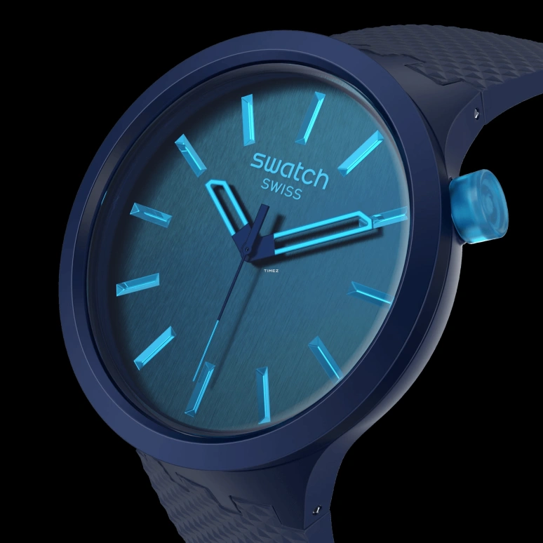 Swatch,Swatch Essentials 47mm,47mm,Bio-sourced,Blue,Quartz,Tonneau,SB05N113