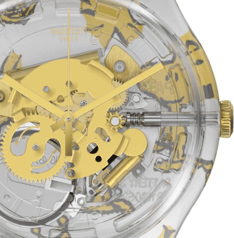 Swatch,Other 41mm,41mm,Plastic,Gold,Transparent,Quartz,Tonneau,Transparent,SUOK146,SUOK146-002
