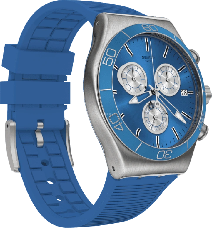 Swatch,IRONY 43mm,43mm,Stainless Steel,Black,Silver,Blue,Minutes,YVS485