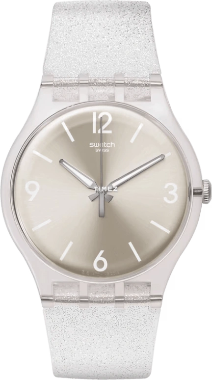 Swatch,Originals 41mm,41mm,Plastic,Silver,Grey,Quartz,Tonneau,White,SUOK112
