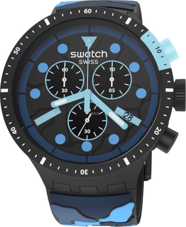 Swatch,THE BOLD 47mm,47mm,Plastic,Black,Sapphire,Crystal Glass,Closed,SB02B408