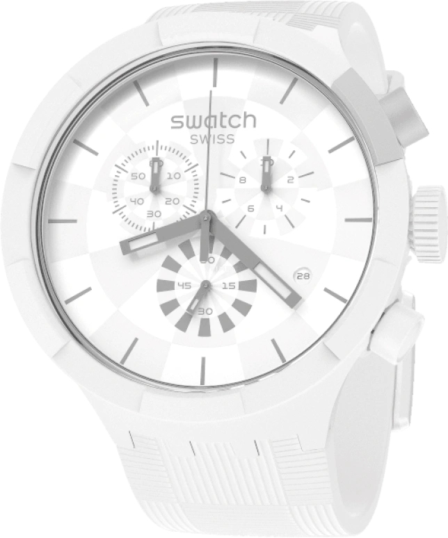Swatch,THE BOLD 47mm,47mm,Plastic,White,Sapphire,Crystal Glass,SB02W400