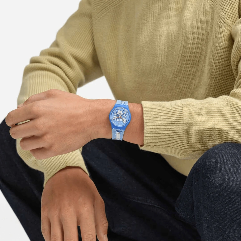 Swatch,Originals 34mm,34mm,Bio-sourced,Blue,Quartz,Sapphire,Crystal Glass,Round,SO28Z126