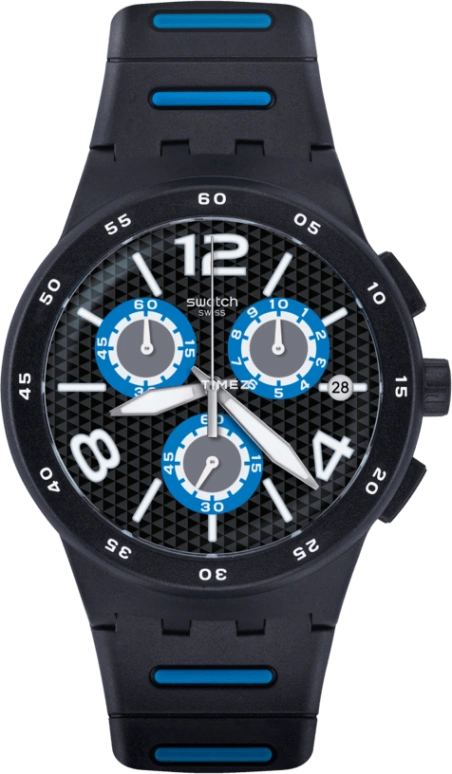 Swatch,Originals 42mm,42mm,Plastic,White,Black,Quartz,Chronograph,Day,SUSB410