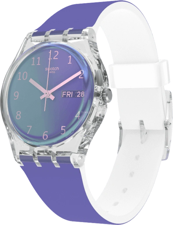 Swatch,Originals 34mm,34mm,Plastic,Purple,Green,Sapphire,Crystal Glass,GE718