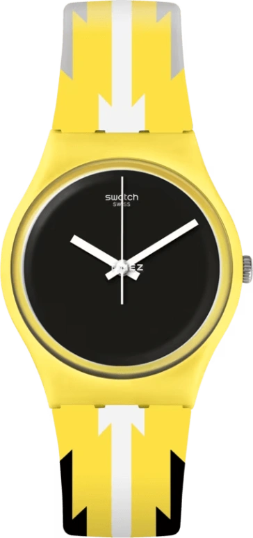 Swatch,Originals 34mm,34mm,Plastic,Black,Quartz,Round,Yellow,GJ140