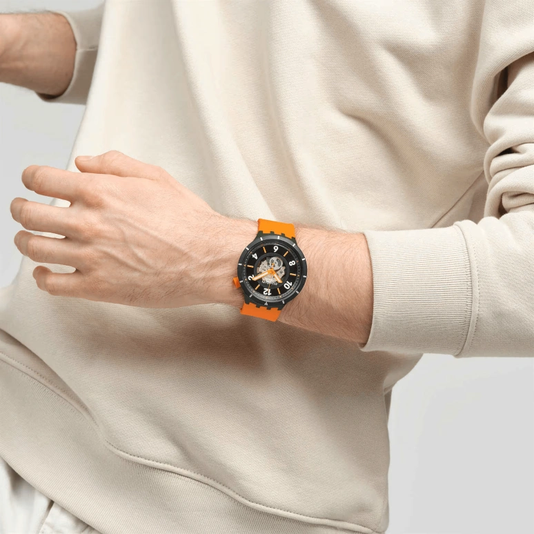 Swatch,THE BOLD 47mm,47mm,Bioceramic,Black,Quartz,Round,Green,SB03G107