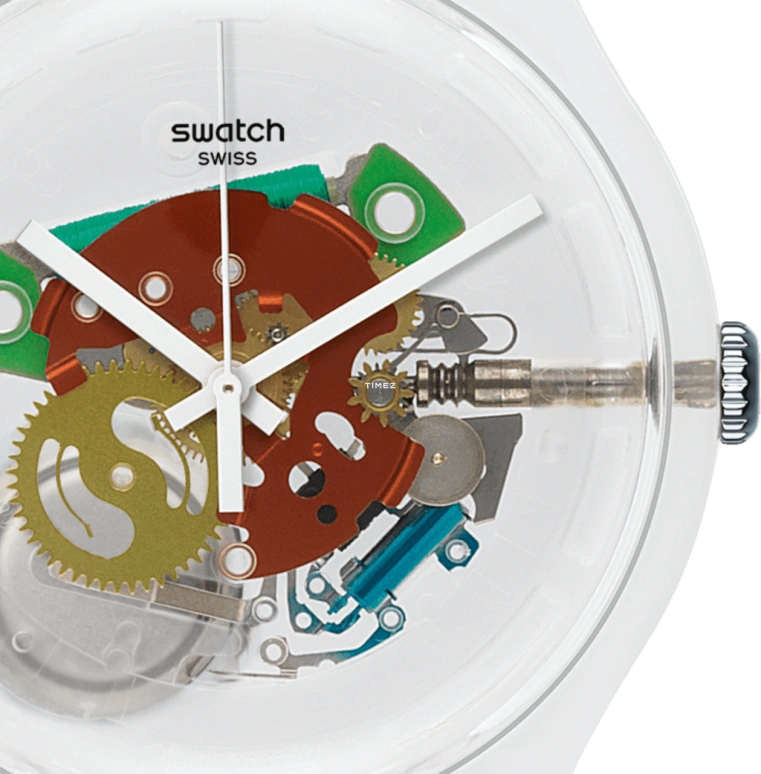 Swatch,Originals 41mm,41mm,Bio-sourced,Transparent,Quartz,Sapphire,Crystal Glass,Round,SO29K104,SO29K104-S06