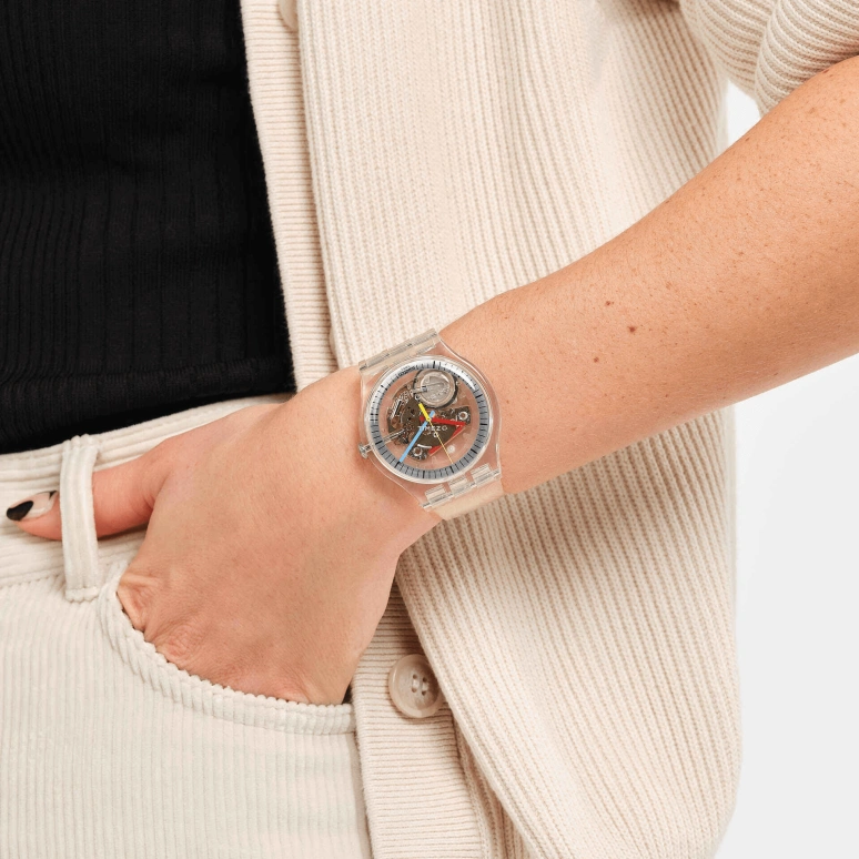 Swatch,Originals 41mm,41mm,Bio-sourced,White,Transparent,Quartz,Sapphire,Crystal Glass,Round,SO29K100,SO29K100-S06