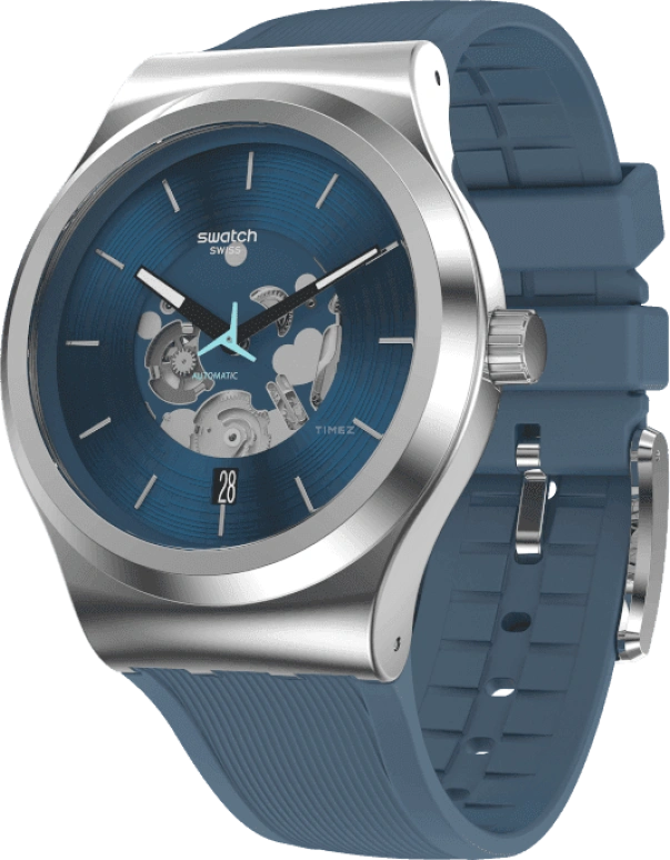 Swatch,IRONY 42mm,42mm,Stainless Steel,Blue,Open,YIS430