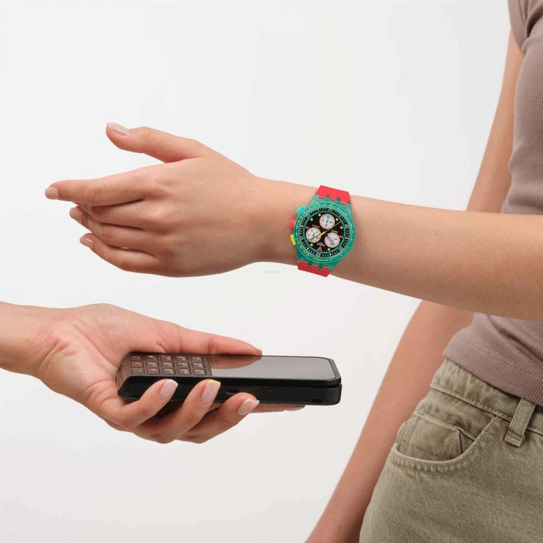 Swatch,NEON 42mm,42mm,Composite,Black,White,Quartz,Chronograph,Round,SUSG102,SUSG102-6000