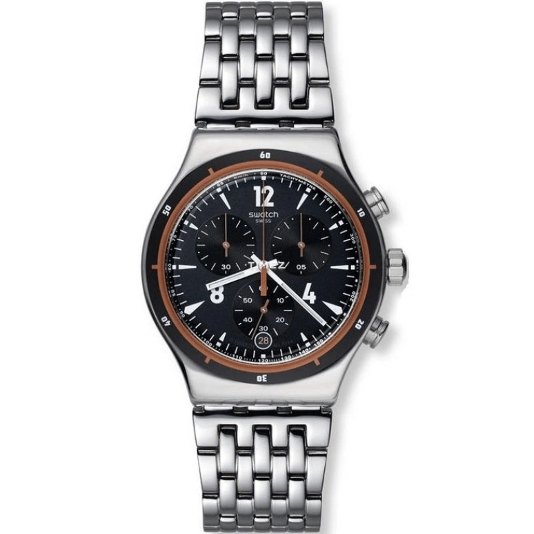 Swatch,Other 43mm,43mm,Stainless Steel,Black,Quartz,Chronograph,Day,YVS419G