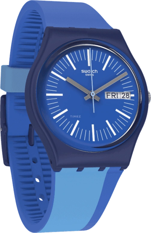 Swatch,Originals 34mm,34mm,Plastic,Blue,Quartz,Round,Silver,GZ708