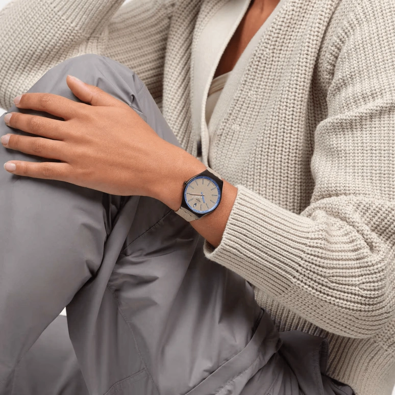 Swatch,Other 38mm,38mm,Stainless Steel,Cream,Quartz,Round,Black,SYXM100