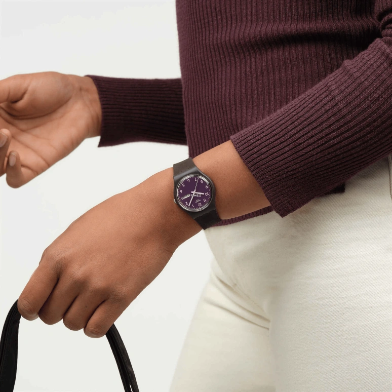 Swatch,Swatch Essentials 34mm,34mm,Bio-sourced,Purple,Quartz,Date,Day,SO28C700