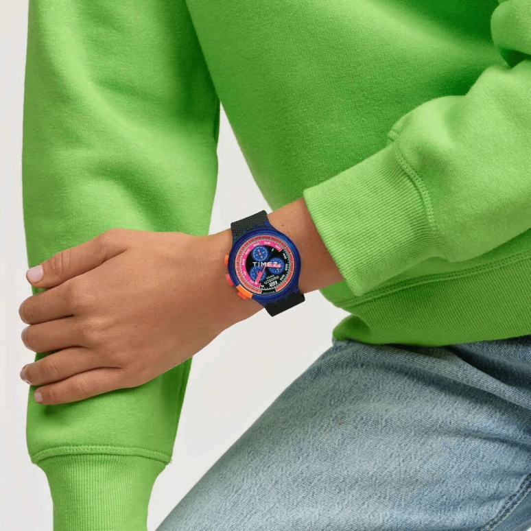 Swatch,THE BOLD 47mm,47mm,Bio-sourced,Blue,Black,Pink Red,Quartz,Chronograph,Round,SB06N102