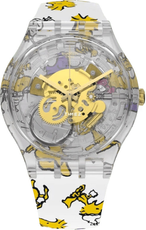 Swatch,Originals 41mm,41mm,Plastic,White,Quartz,Tonneau,Transparent,SUOK146,SUOK146-003